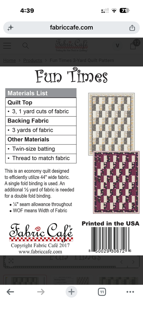 Fabric Cafe Fun Times Quilt Pattern