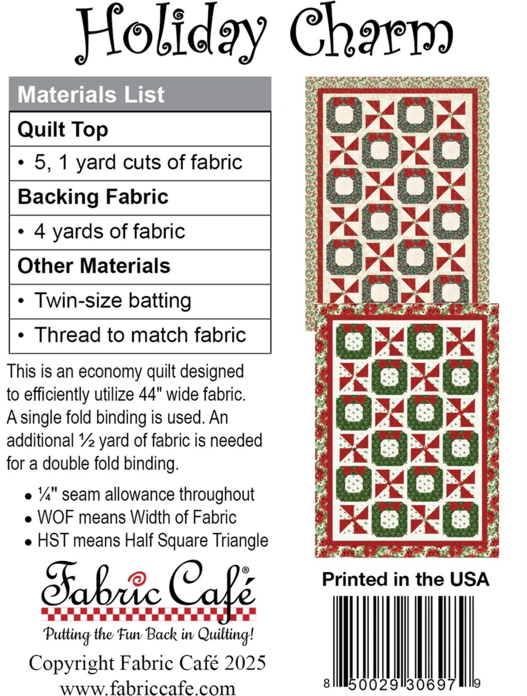 Fabric Cafe Holiday Charm Quilt Pattern
