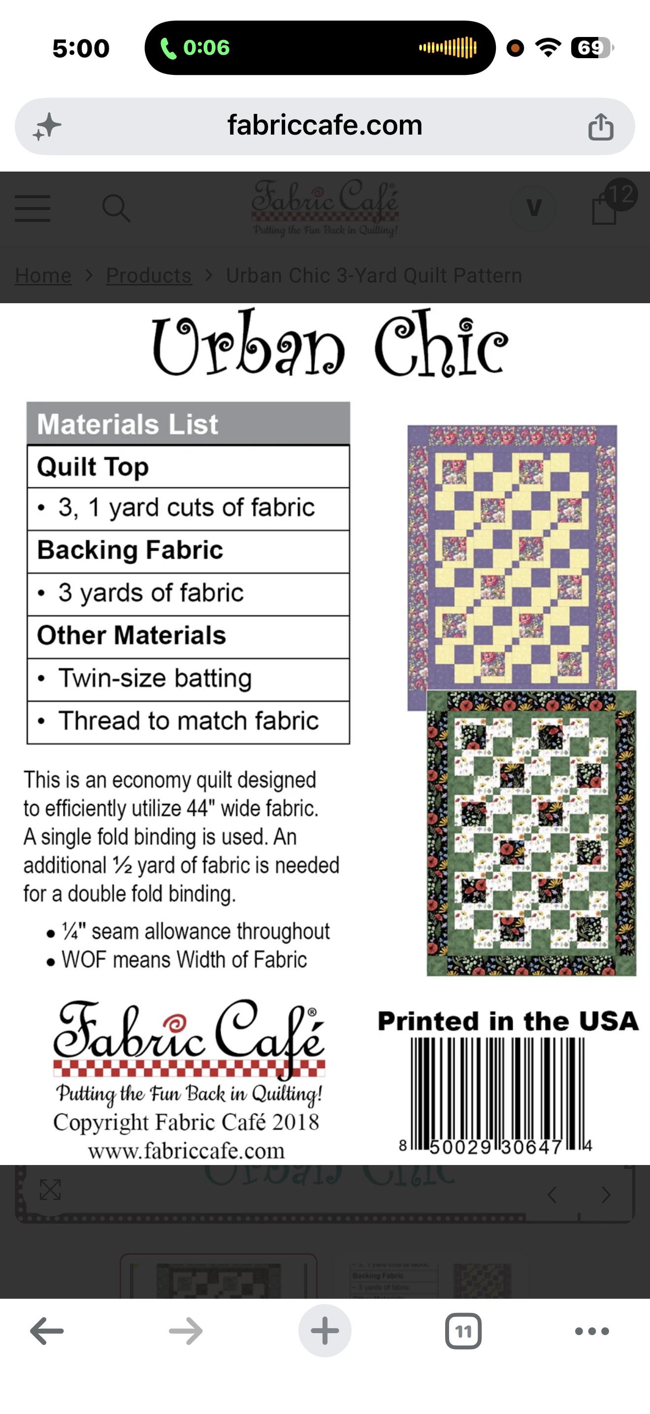 Fabric Cafe Urban Chic Quilt Pattern