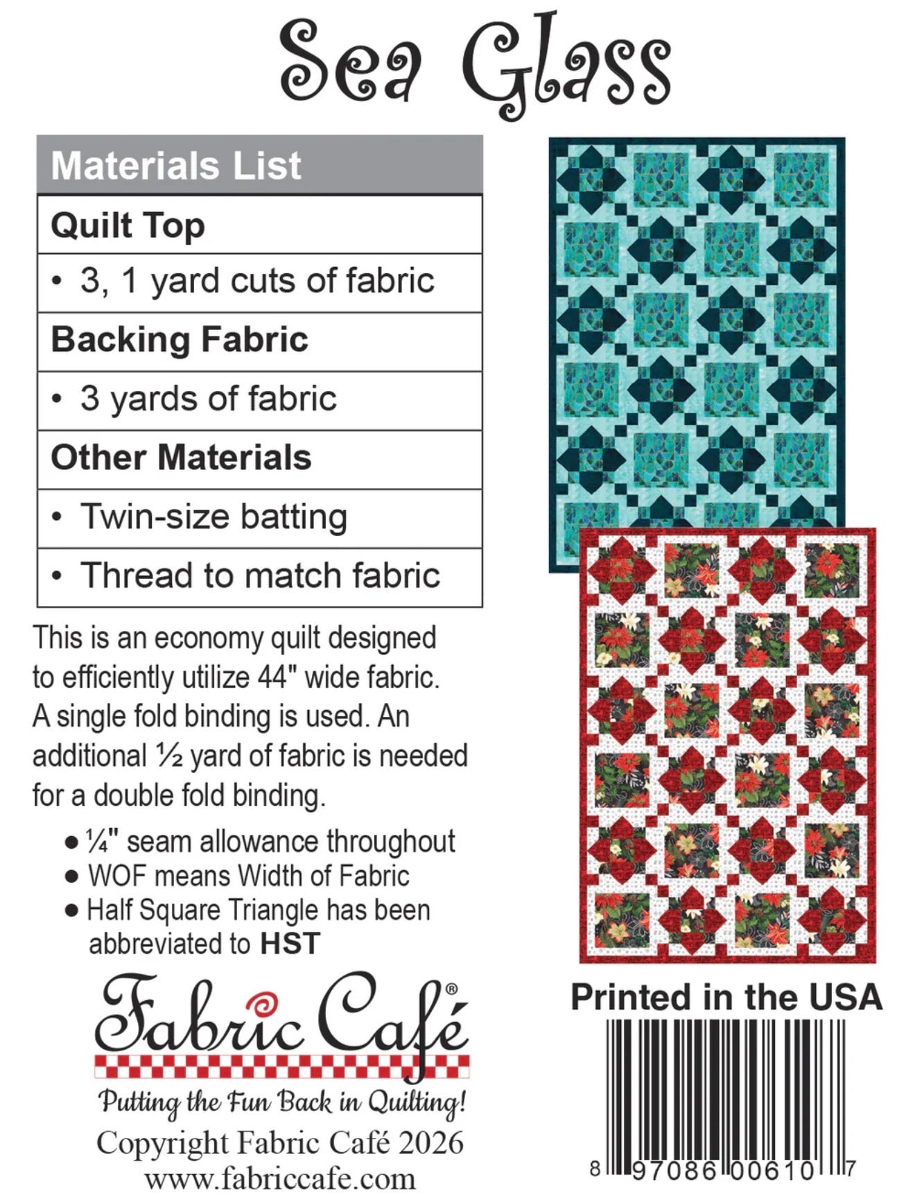 Fabric Cafe Sea Glass Quilt Pattern